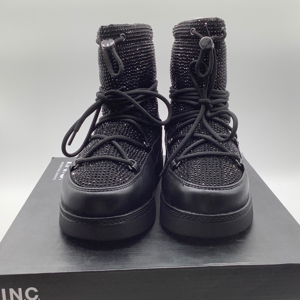 INC International Concepts Brooklynne Black Rhinestone Snow Boots Womens 6M NEW